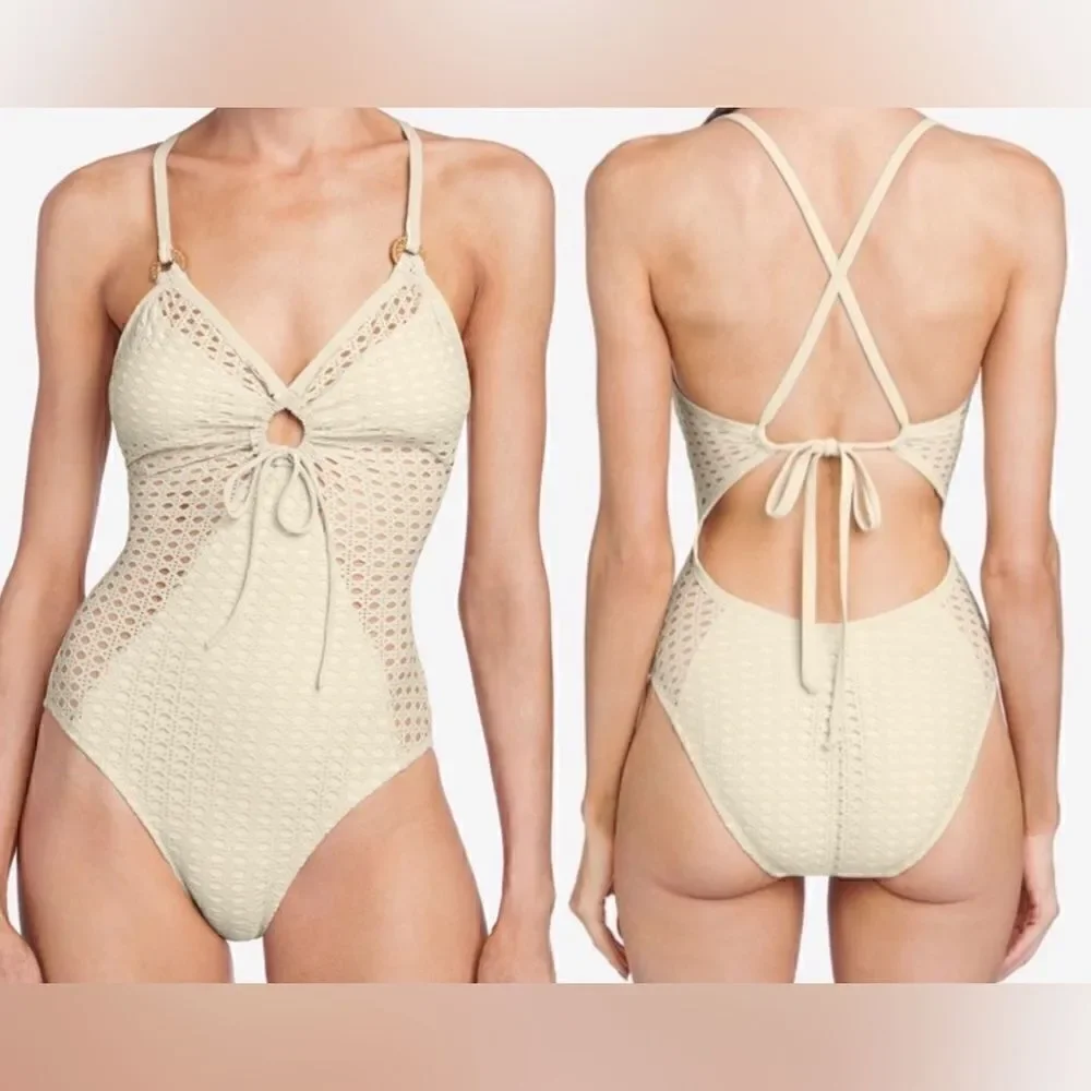 Robin Piccone NWT Marlow keyhole One Piece Swimsuit Cream Color Size 14